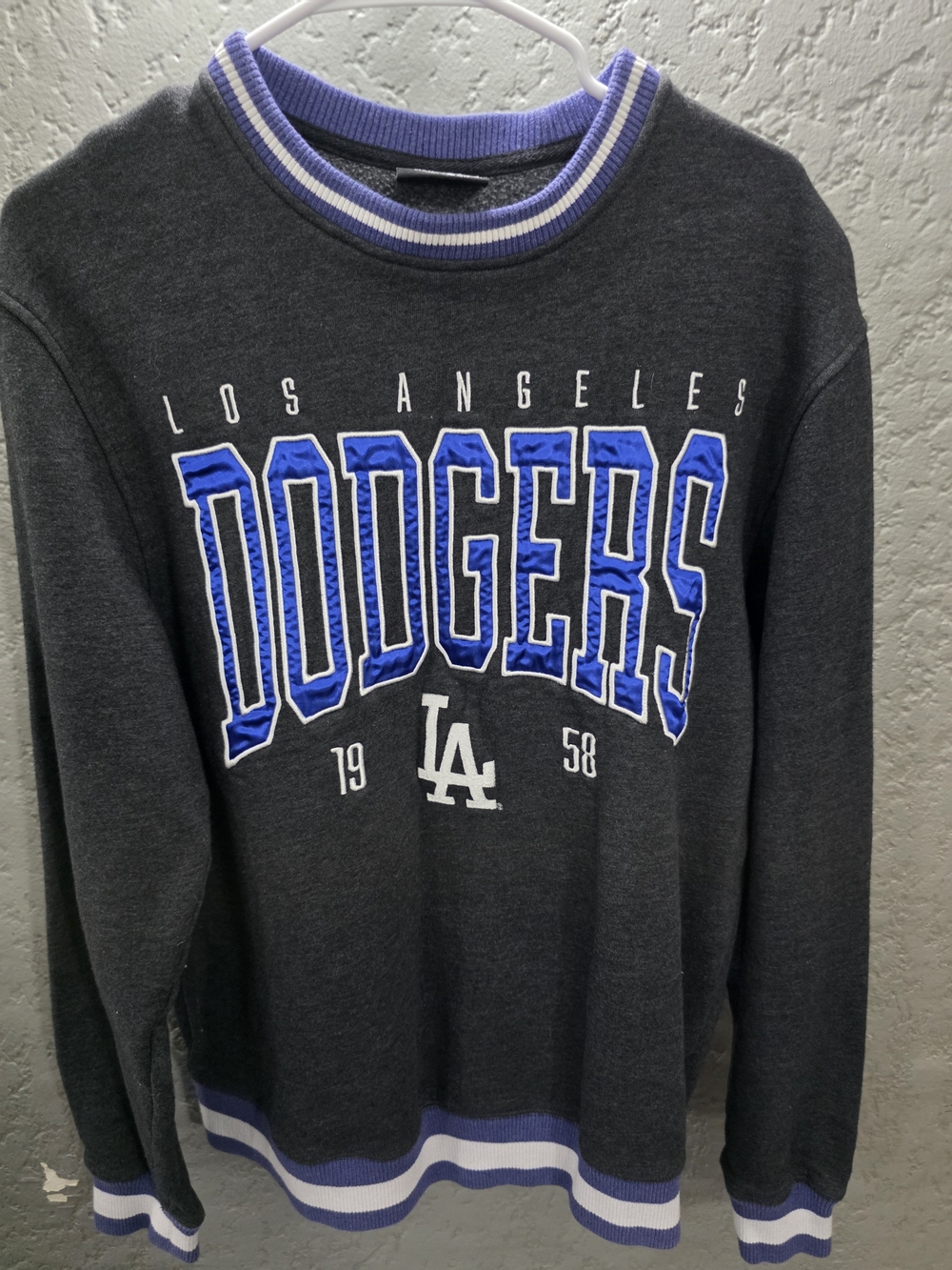 New Era Charcoal Los Angeles Dodgers Crewneck with Royal Blue Accents